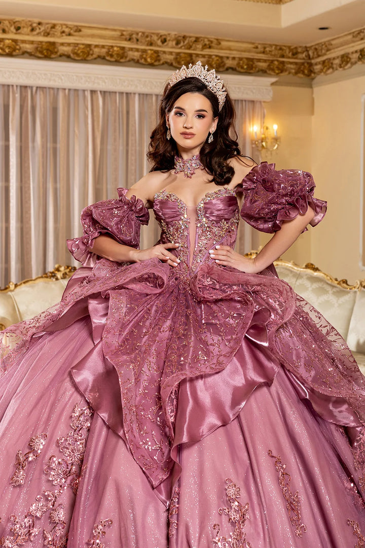 Strapless Puff Sleeve Ball Gown by May Queen LK310