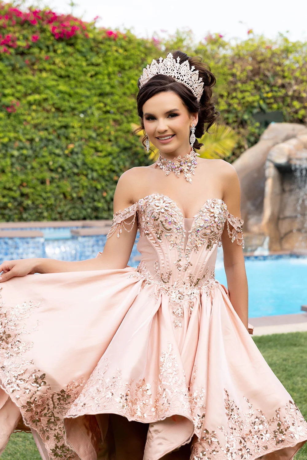 Off Shoulder High Low Ball Gown by May Queen LK314