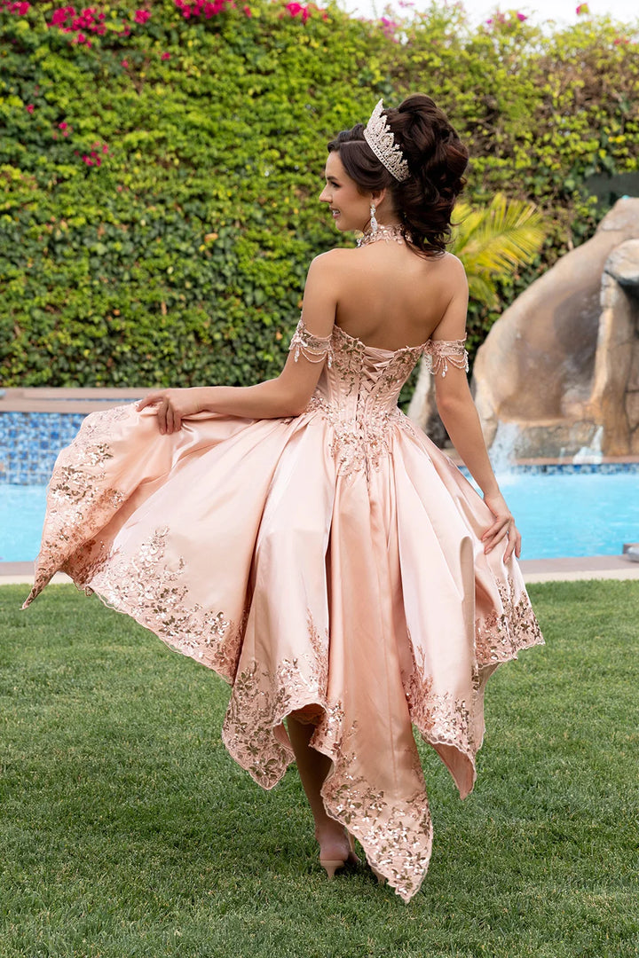 Off Shoulder High Low Ball Gown by May Queen LK314