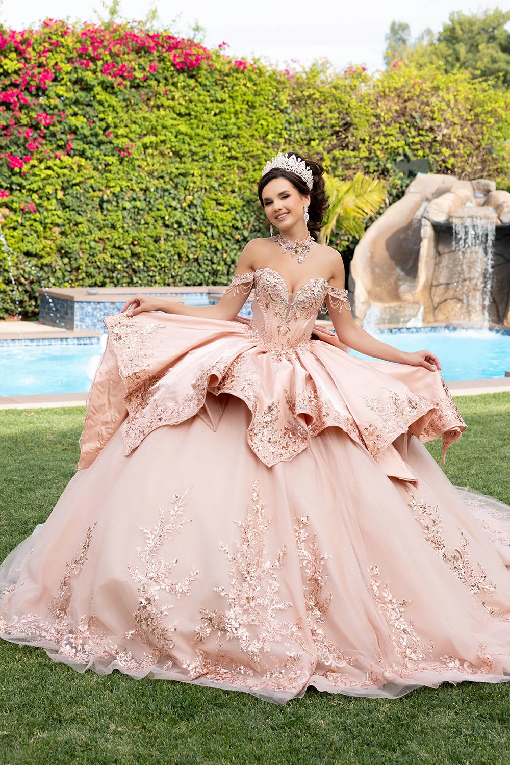 Off Shoulder High Low Ball Gown by May Queen LK314