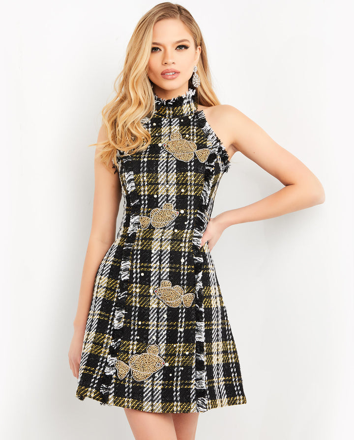 Plaid Short Halter A-line Dress by Jovani M03286