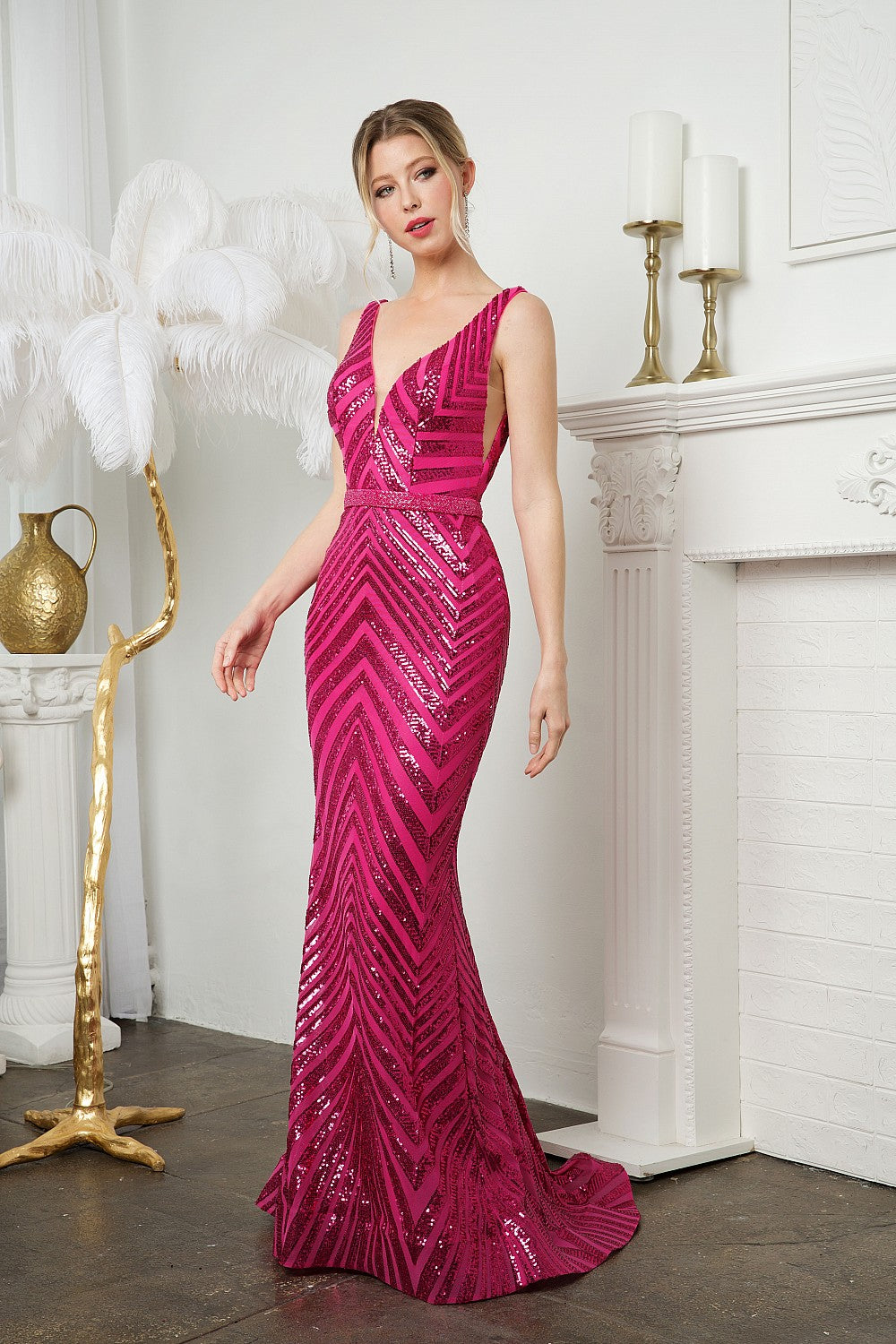 Sequin Print Sleeveless Mermaid Dress by Juno M1015