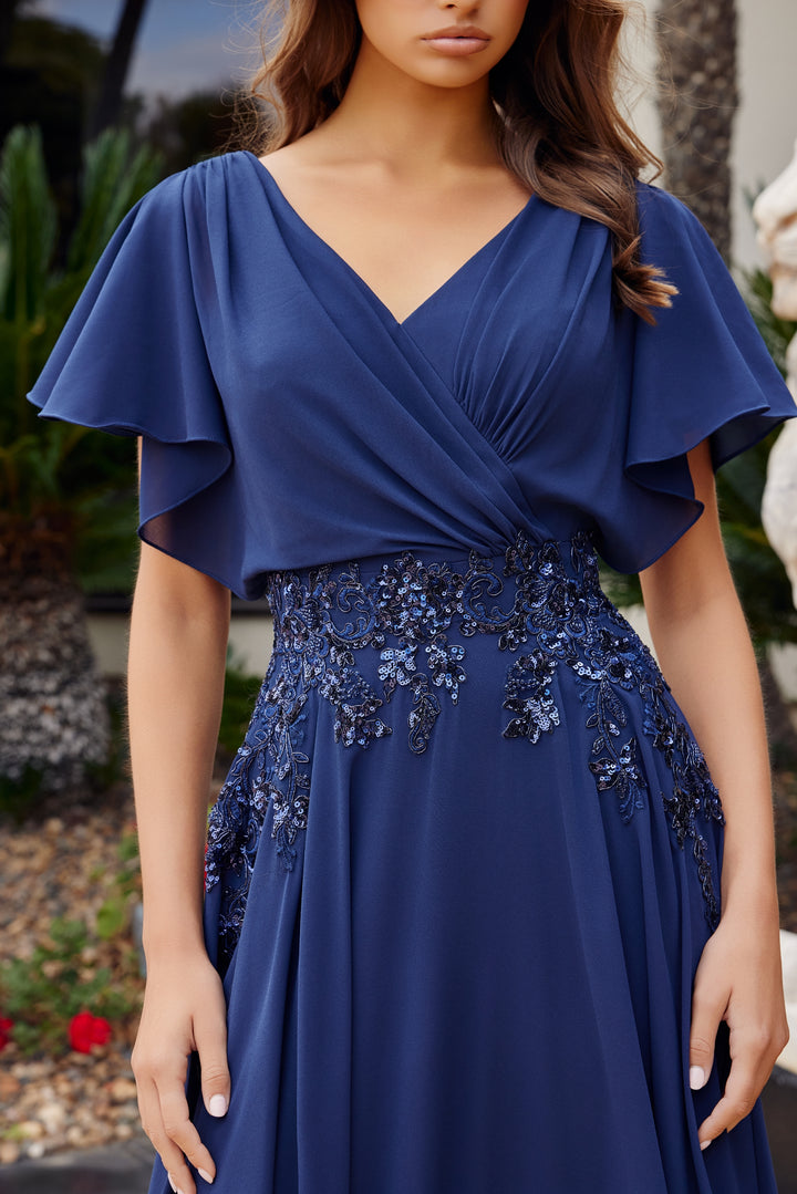 Chiffon Short Sleeve A-line Gown by Nox Anabel ME152