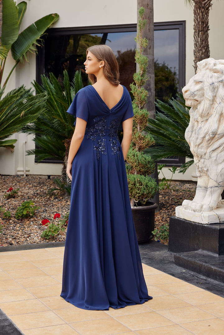 Chiffon Short Sleeve A-line Gown by Nox Anabel ME152