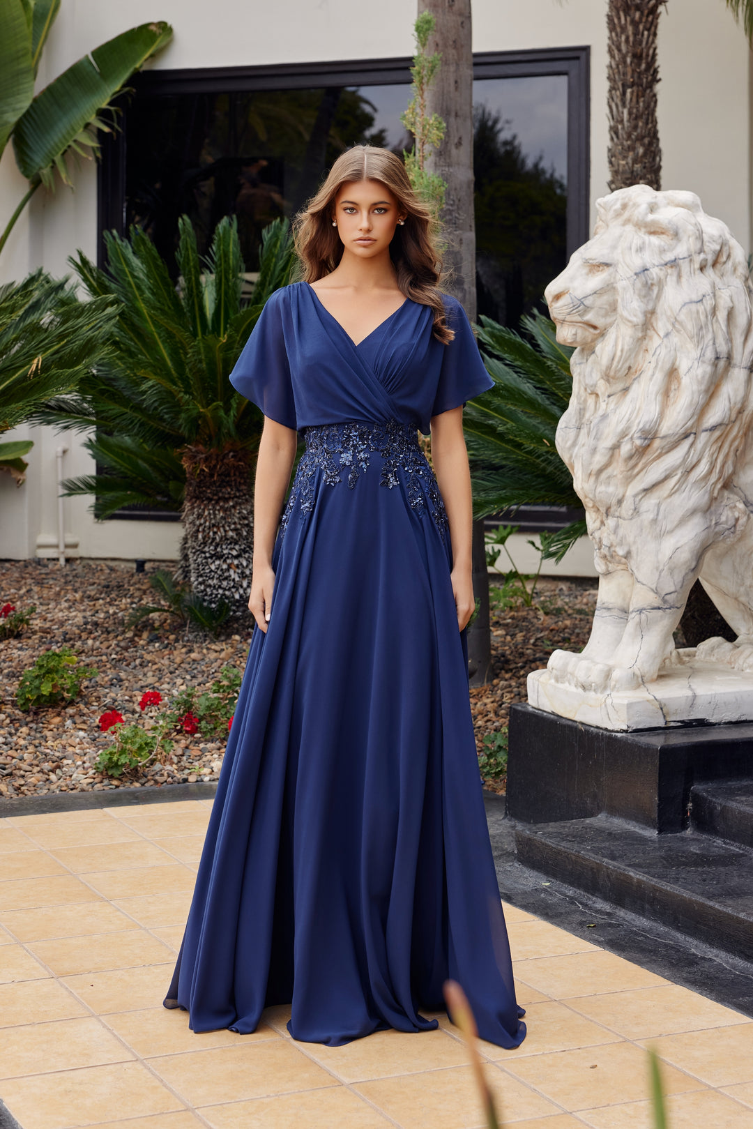 Chiffon Short Sleeve A-line Gown by Nox Anabel ME152