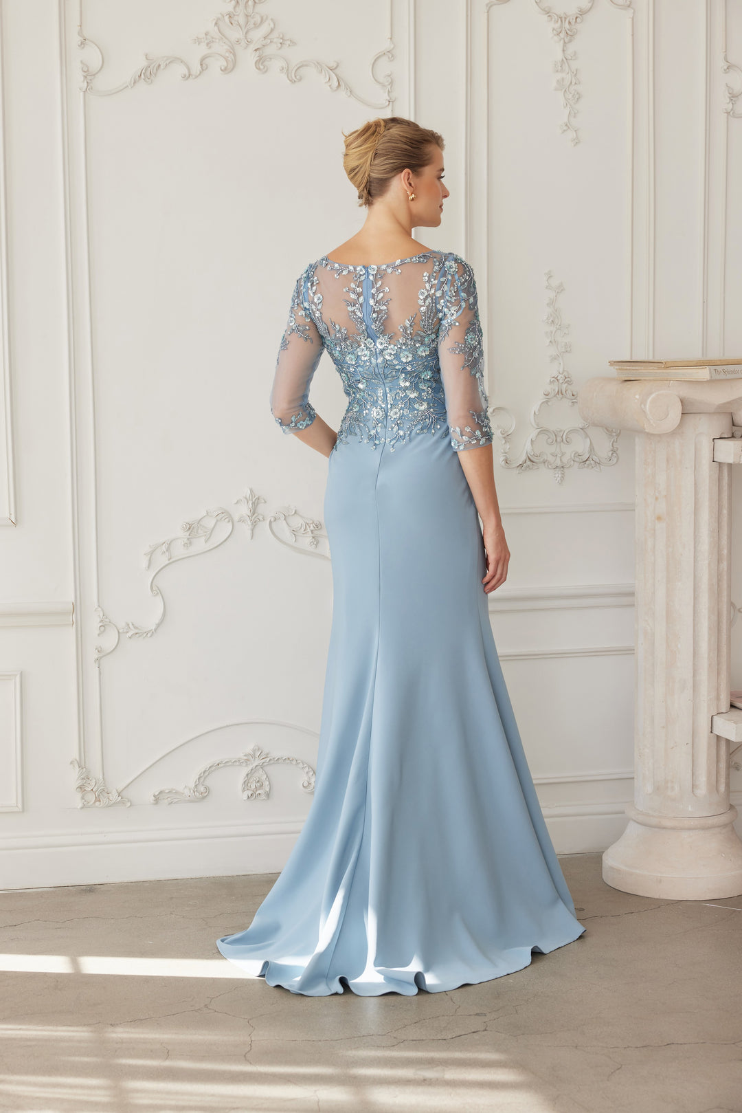 Beaded Fitted 3/4 Sleeve Gown by Nox Anabel MH159
