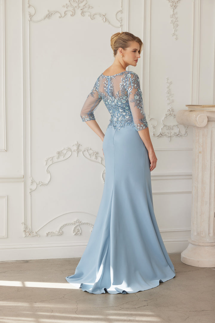 Beaded Fitted 3/4 Sleeve Gown by Nox Anabel MH159