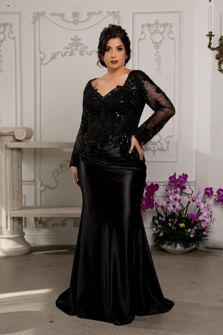 Fitted Long Sleeve Gown by May Queen MQ2204