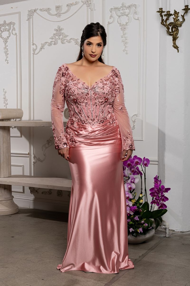 Fitted Long Sleeve Gown by May Queen MQ2204