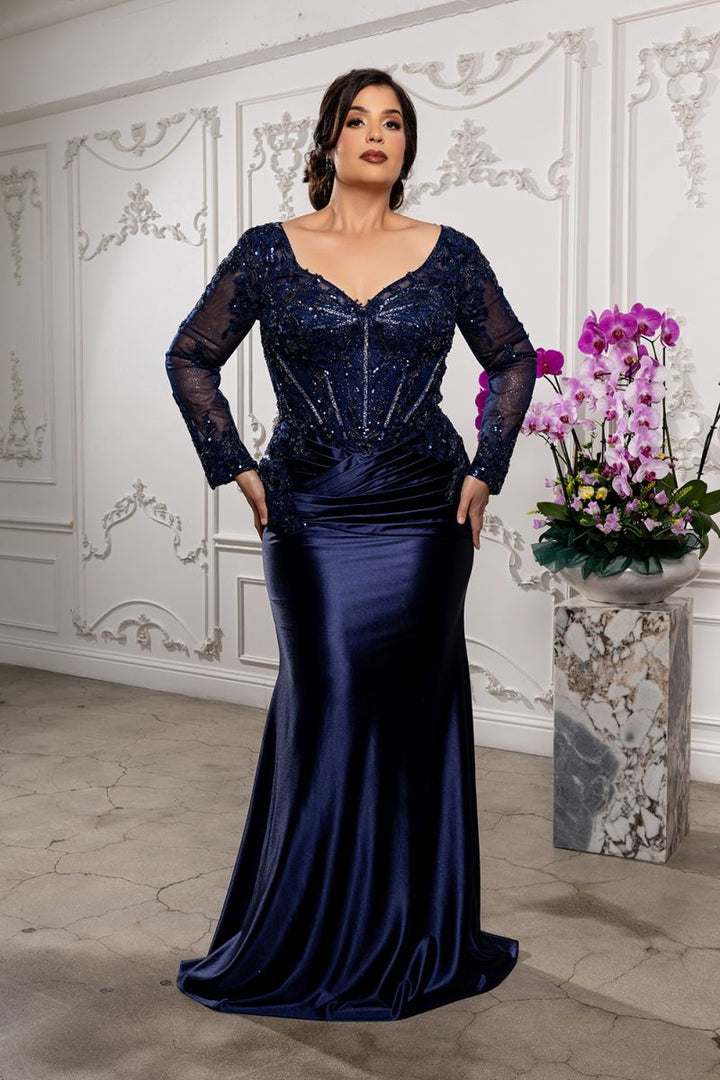 Fitted Long Sleeve Gown by May Queen MQ2204