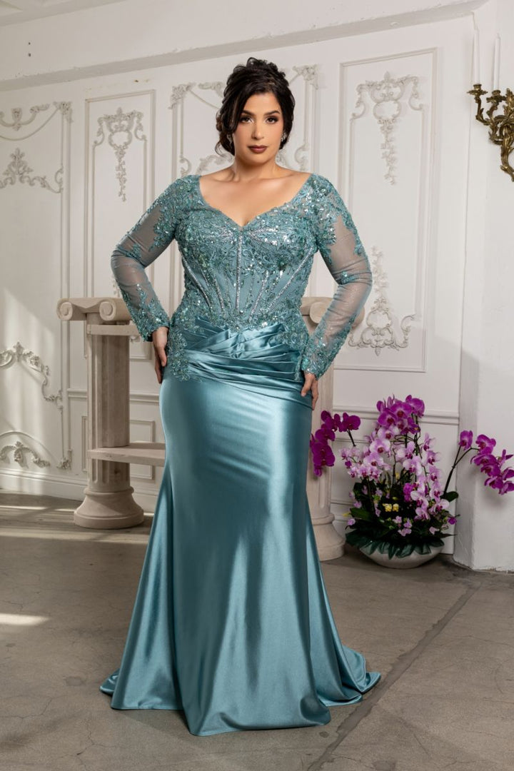 Fitted Long Sleeve Gown by May Queen MQ2204