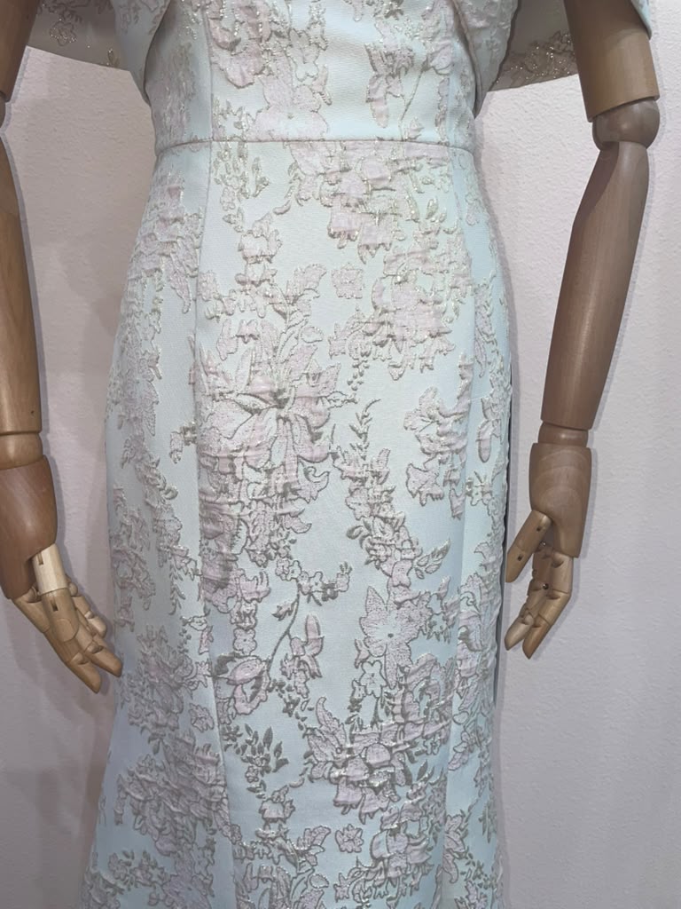 Jacquard Fitted Off Shoulder Gown by Nox Anabel MT154