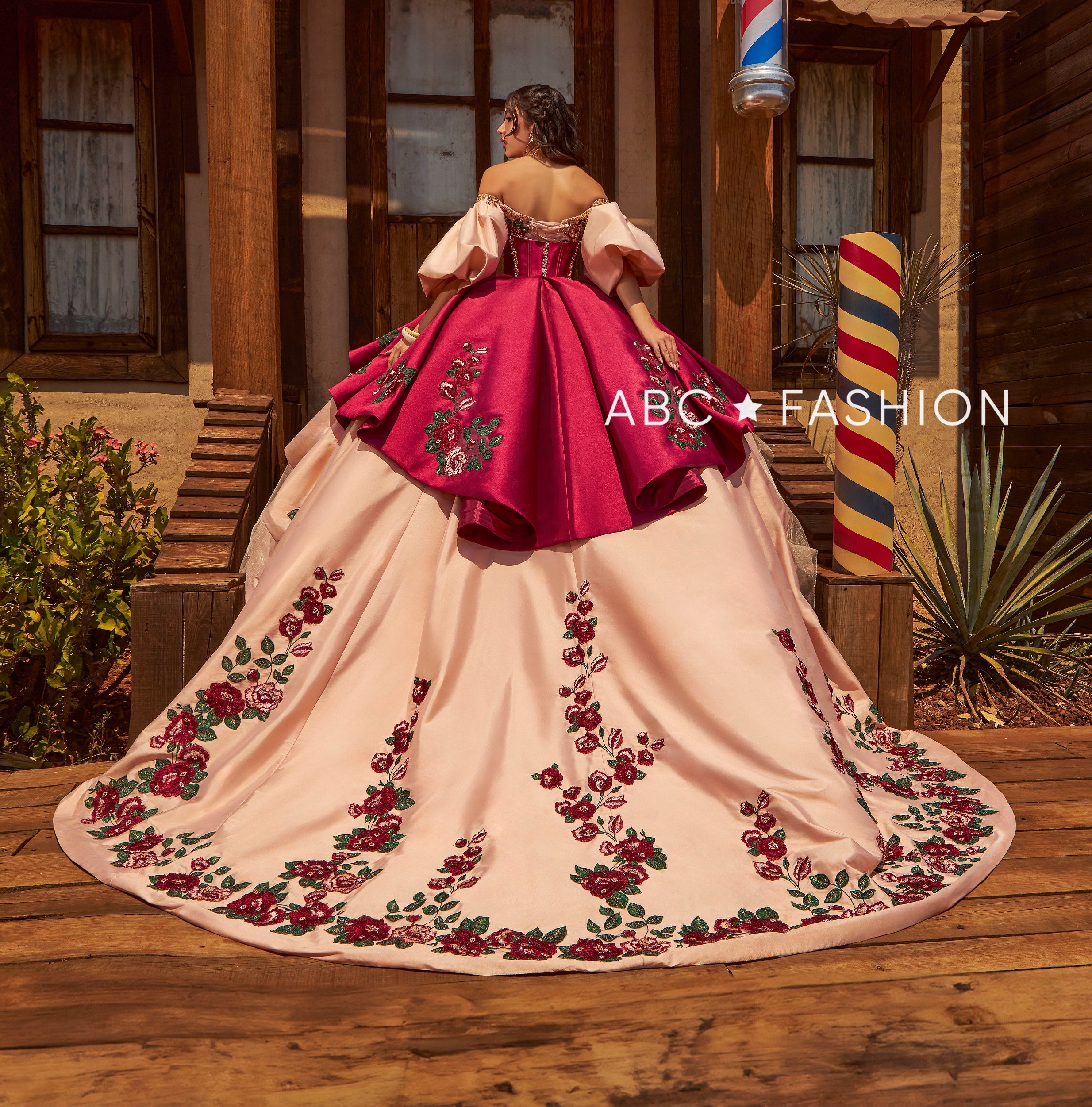 chanAmeri　2WAY RIBBON BOLERO DRESS Puff Sleeve Charro Quinceanera Dress by Ragazza MV52-152