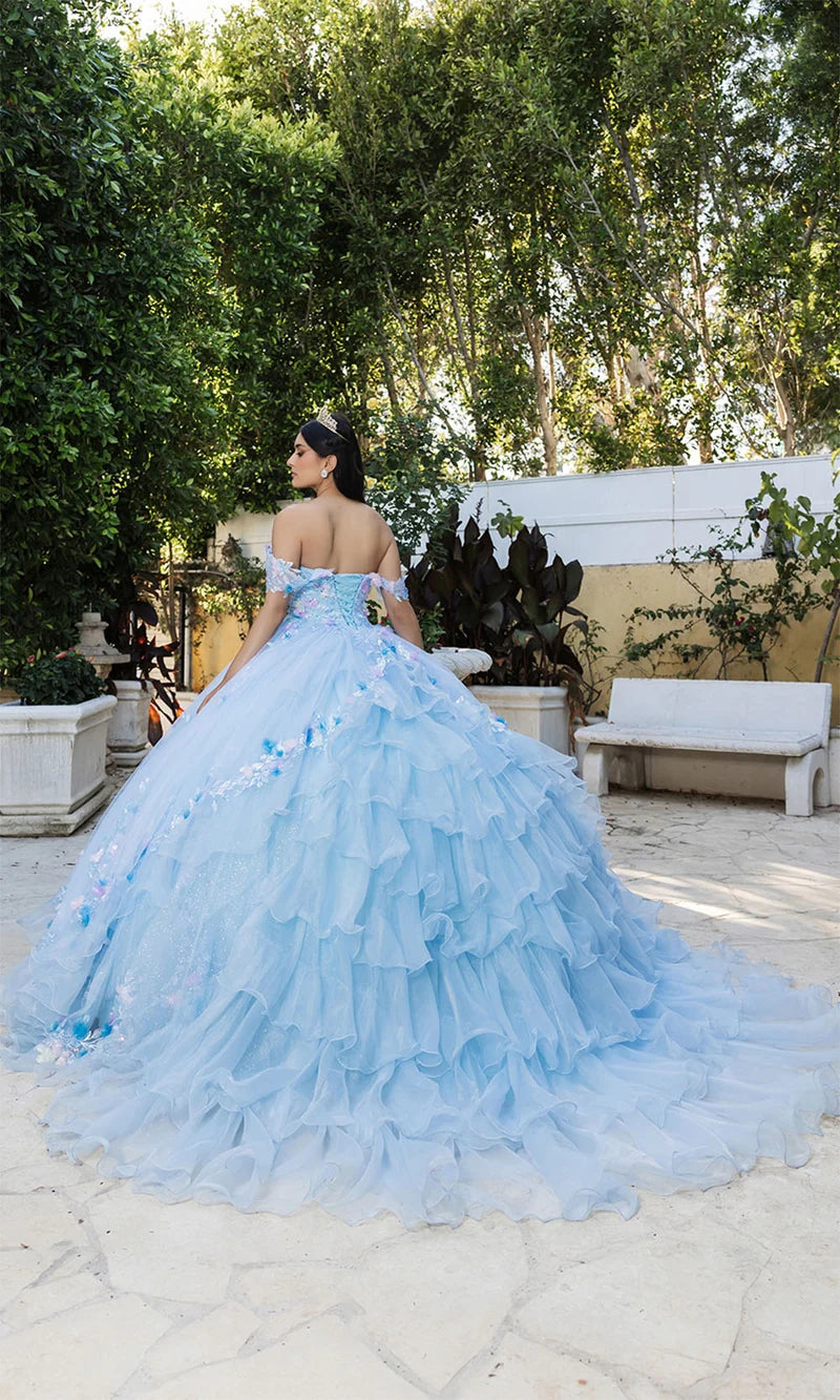 Floral Off Shoulder Ruffled Ball Gown by May Queen LK247