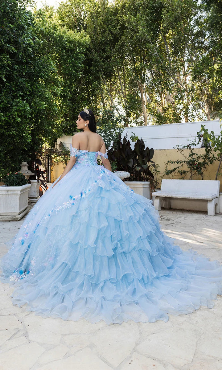 Floral Off Shoulder Ruffled Ball Gown by May Queen LK247