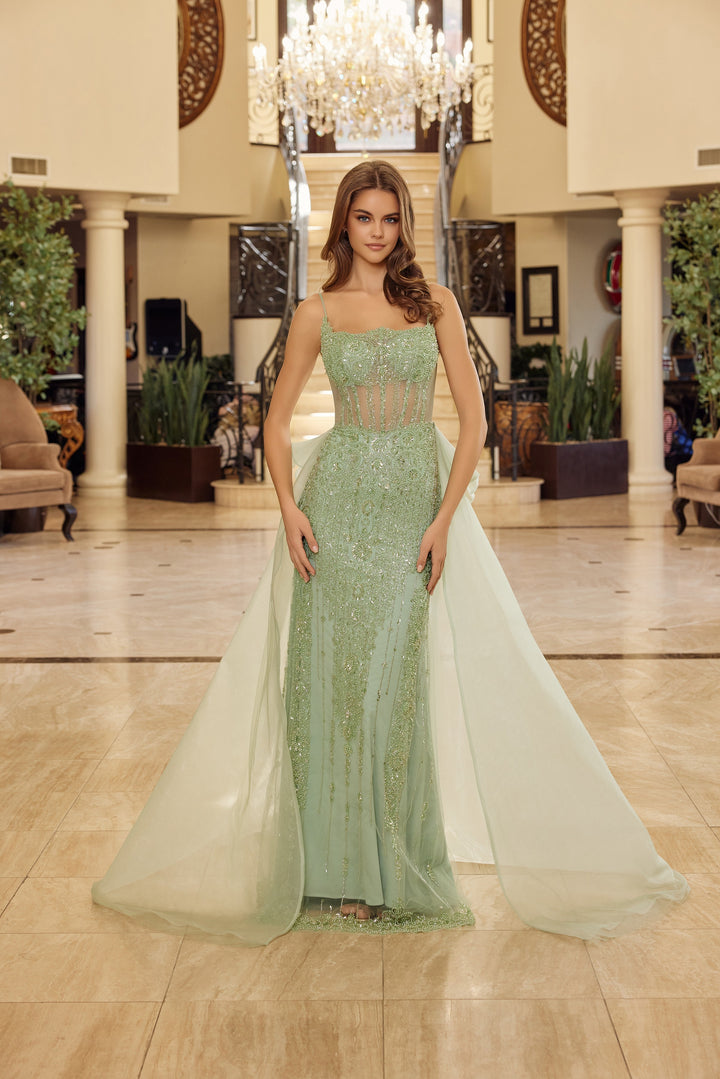 Beaded Sleeveless Overskirt Gown by Nox Anabel N1763