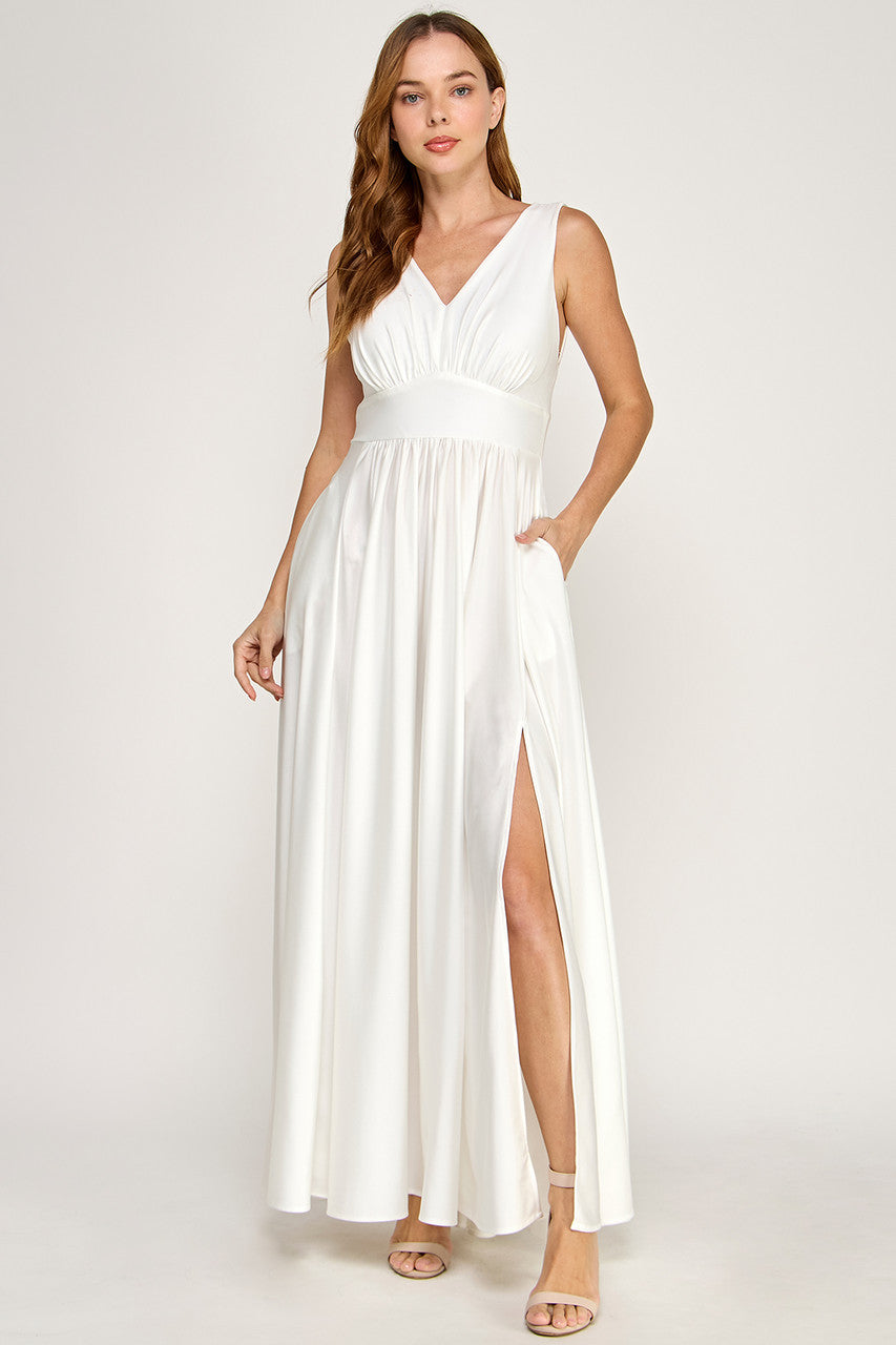 Long Sleeveless A-line Slit Dress by Lenovia 3120