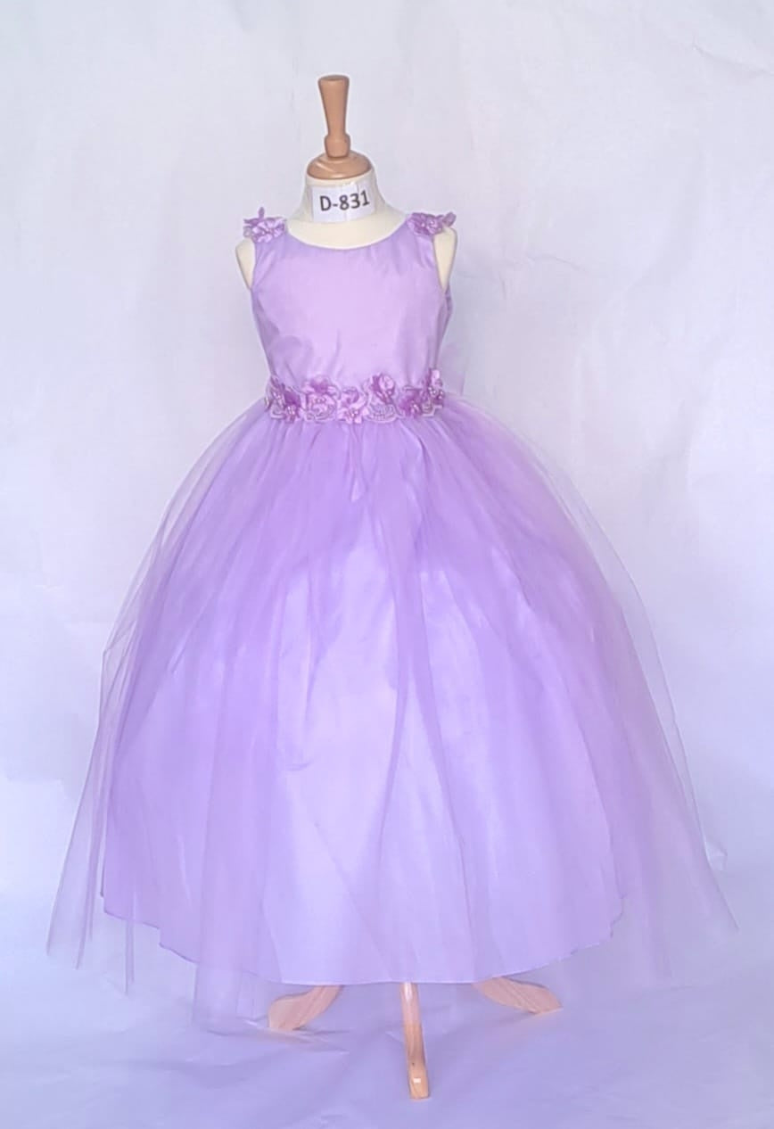 Girls Floral Applique Sleeveless Gown by Calla D831