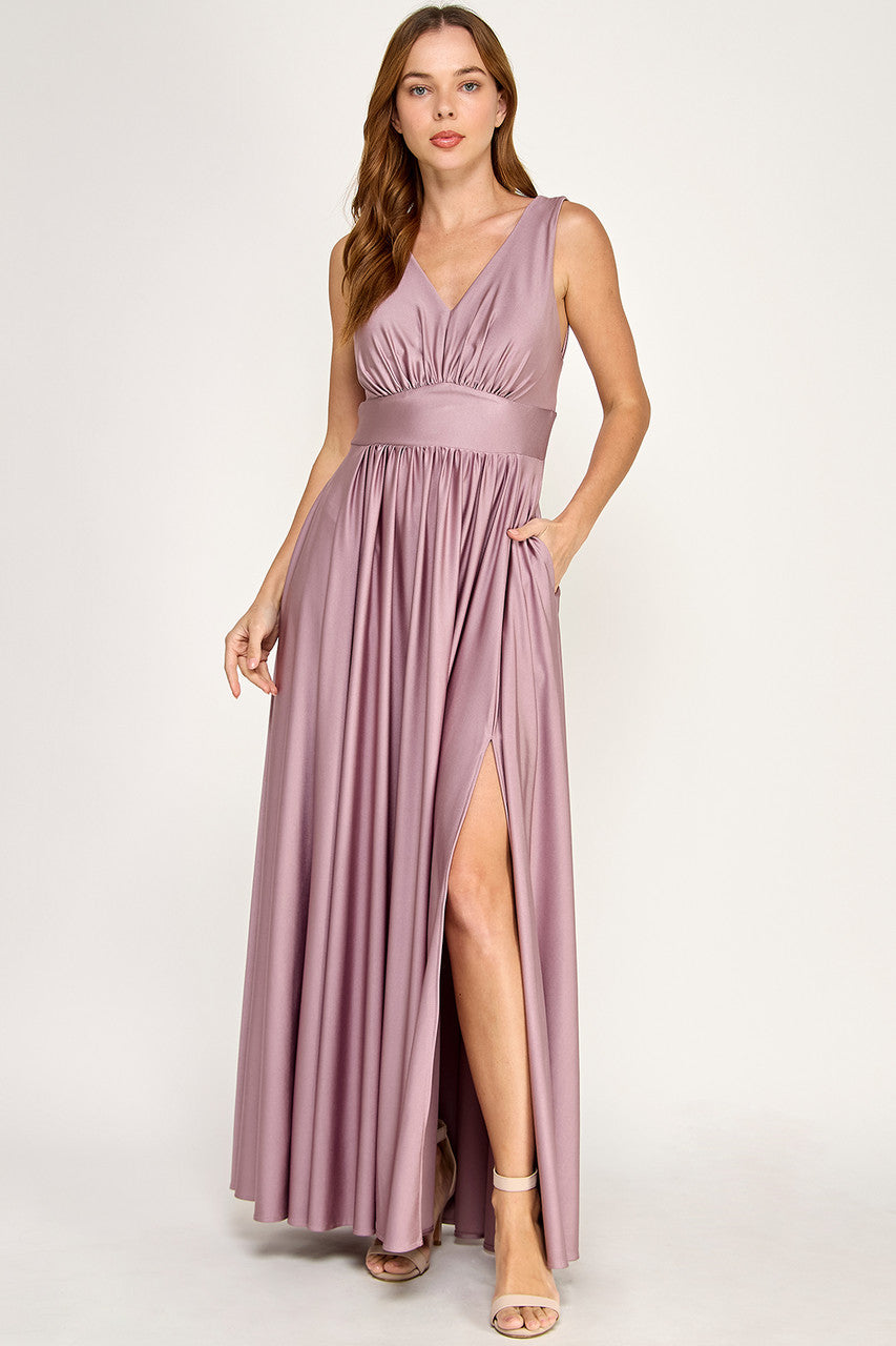 Long Sleeveless A-line Slit Dress by Lenovia 3120