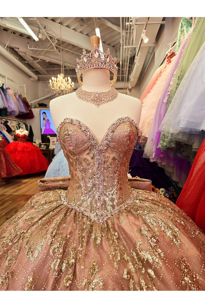 Strapless Sheer Corset Ball Gown by Petite Adele PQ1058