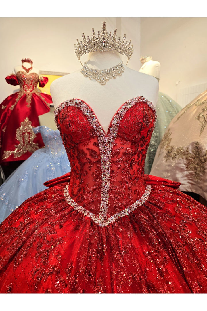 Strapless Sheer Corset Ball Gown by Petite Adele PQ1058