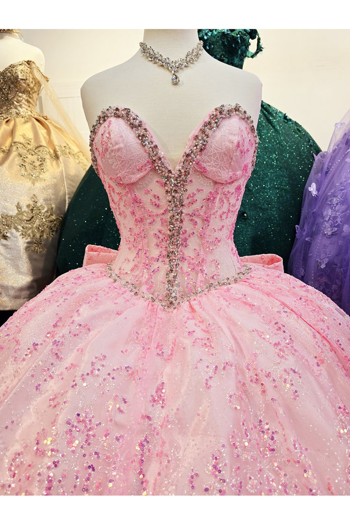 Strapless Sheer Corset Ball Gown by Petite Adele PQ1058