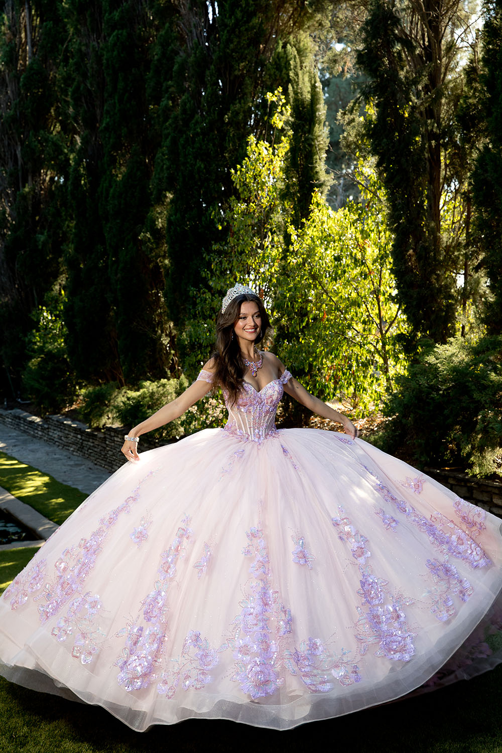 Floral Off Shoulder Ball Gown by Petite Adele PQ1073