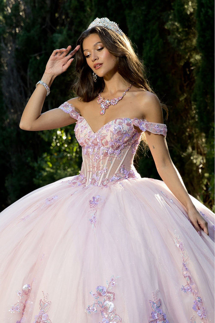 Floral Off Shoulder Ball Gown by Petite Adele PQ1073