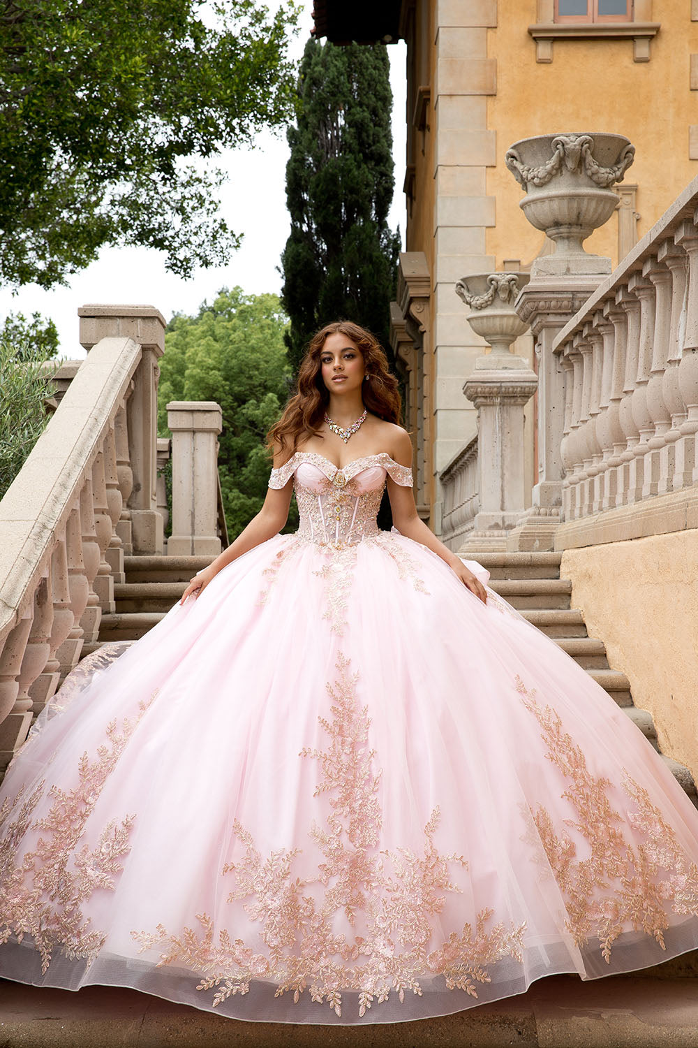 Applique Off Shoulder Ball Gown by Petite Adele PQ1082