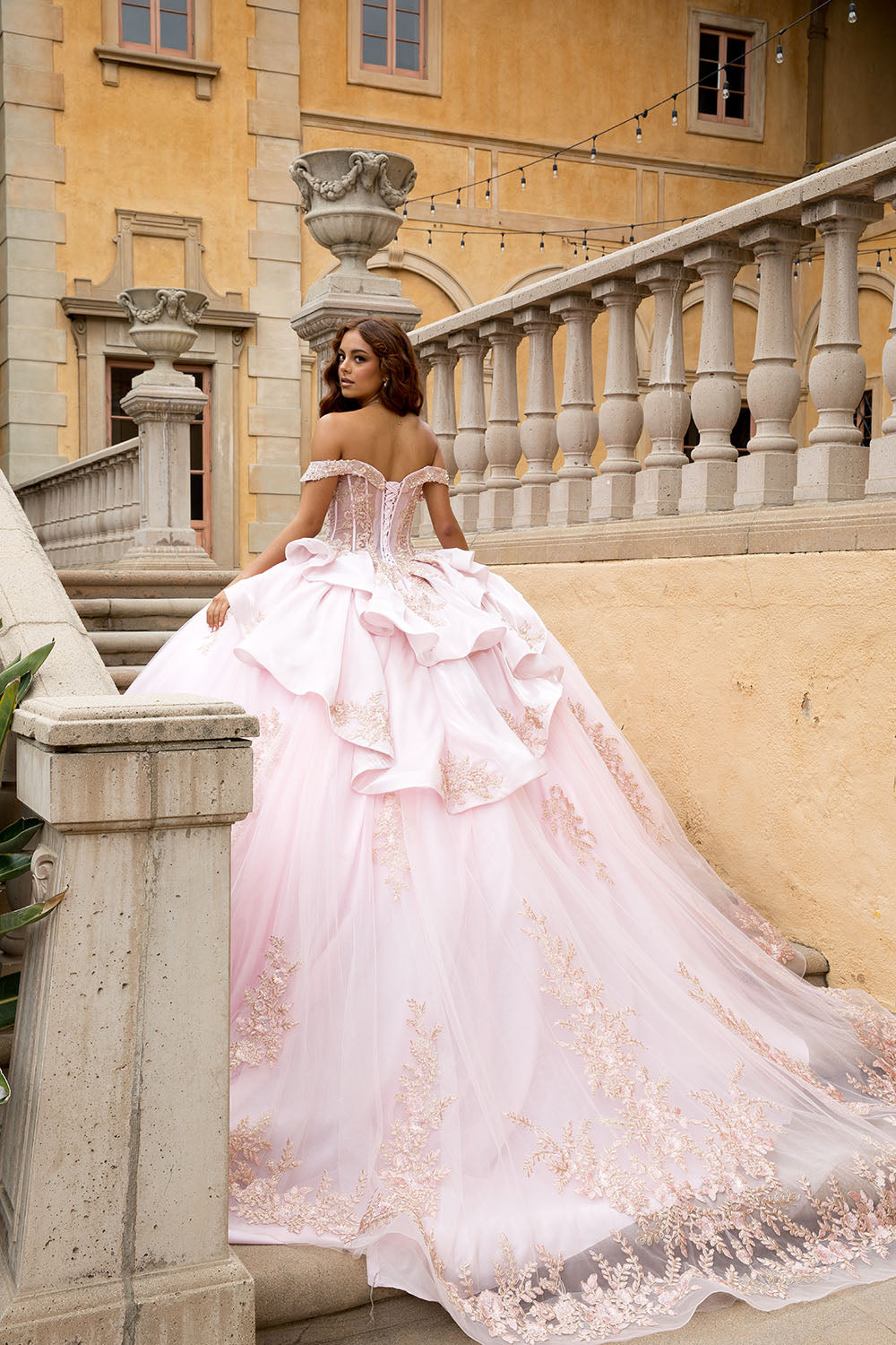 Applique Off Shoulder Ball Gown by Petite Adele PQ1082