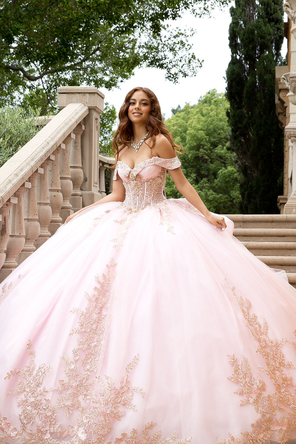 Applique Off Shoulder Ball Gown by Petite Adele PQ1082