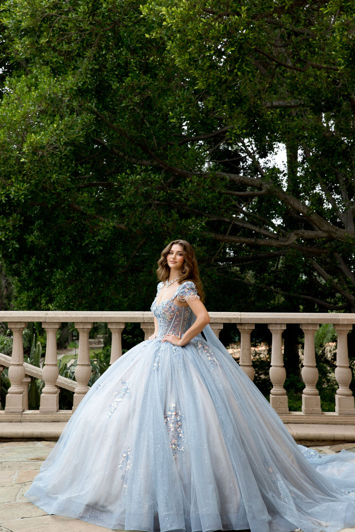 Strapless Cap Sleeve Ball Gown by Petite Adele PQ1094