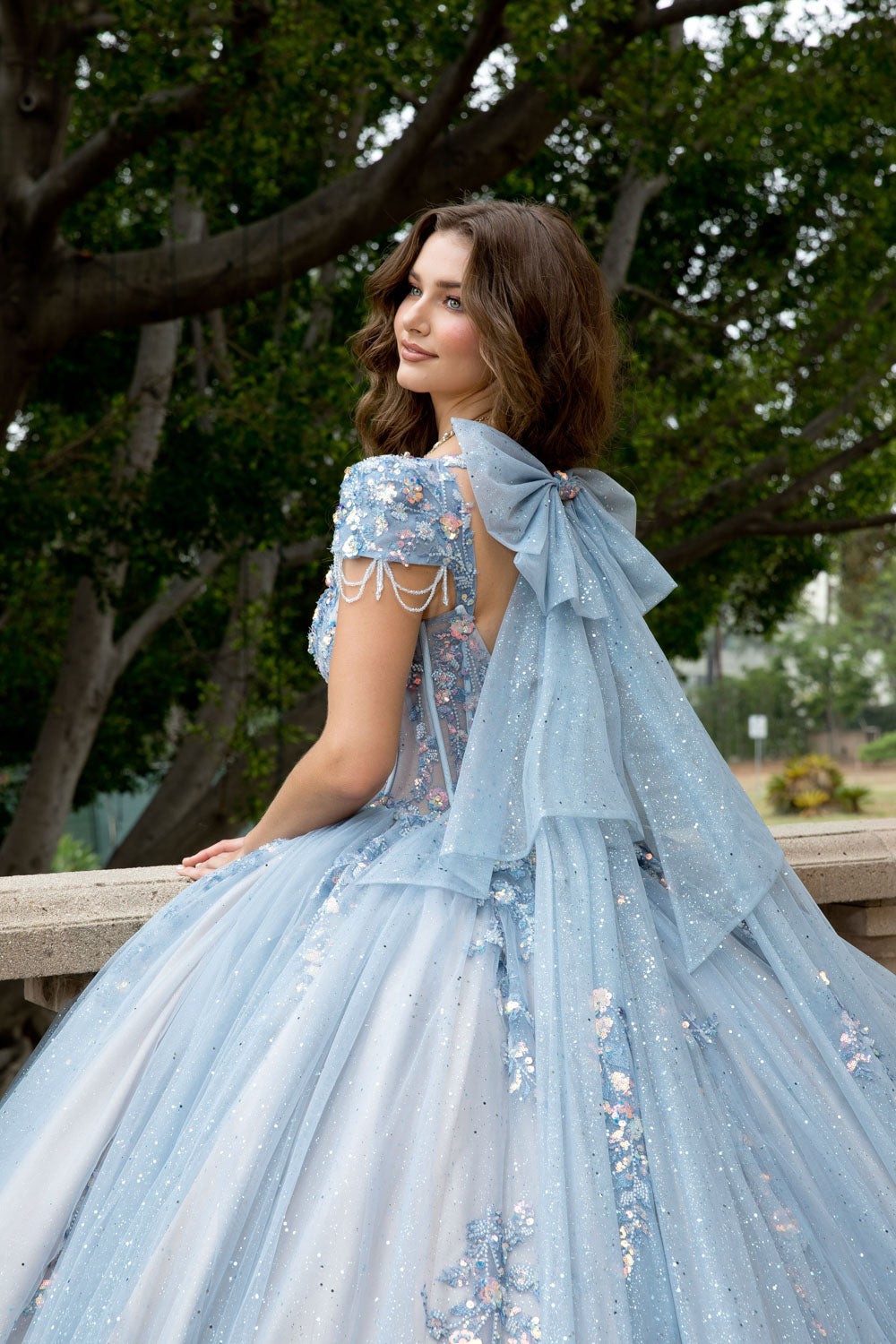 Strapless Cap Sleeve Ball Gown by Petite Adele PQ1094 M / Slate Blue/Champagne Strapless Cap Sleeve Ball Gown by Petite Adele PQ1094 M / Slate Blue/Champagne
