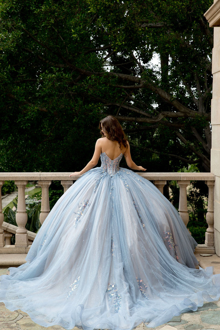 Strapless Cap Sleeve Ball Gown by Petite Adele PQ1094