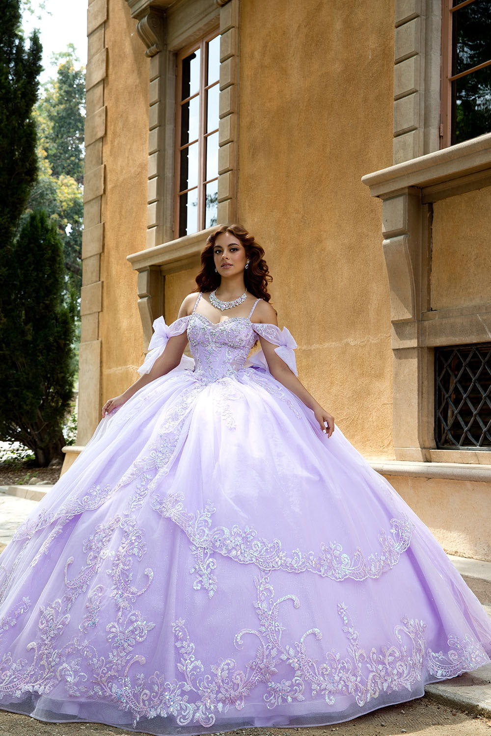 Off Shoulder Bow Ball Gown by Petite Adele PQ1085