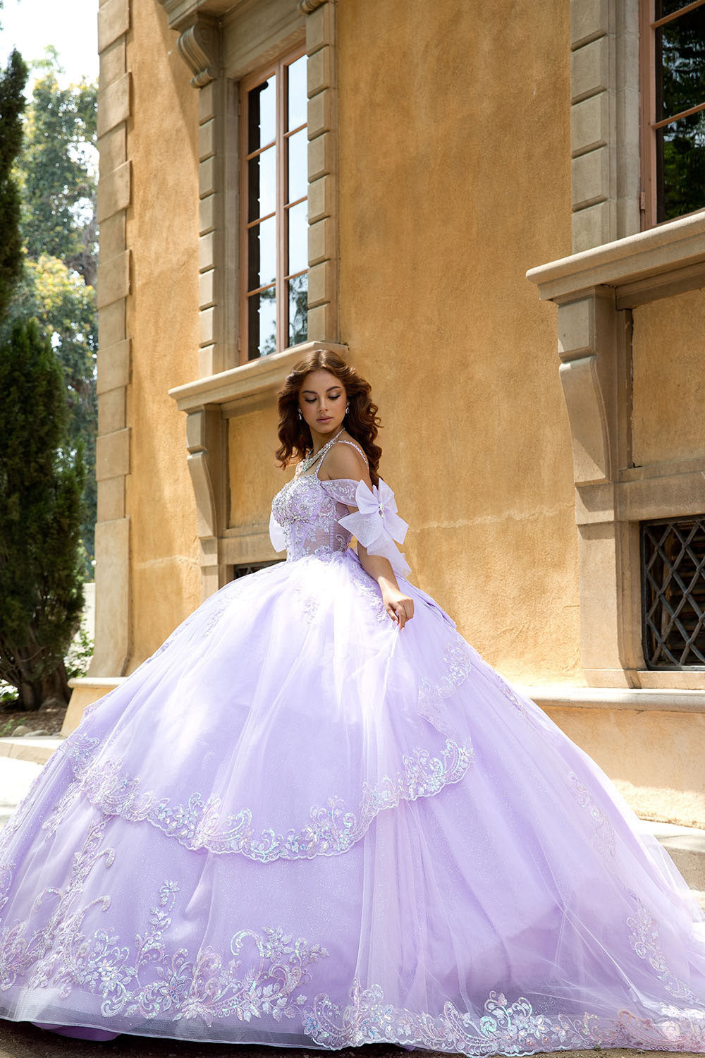 Off Shoulder Bow Ball Gown by Petite Adele PQ1085