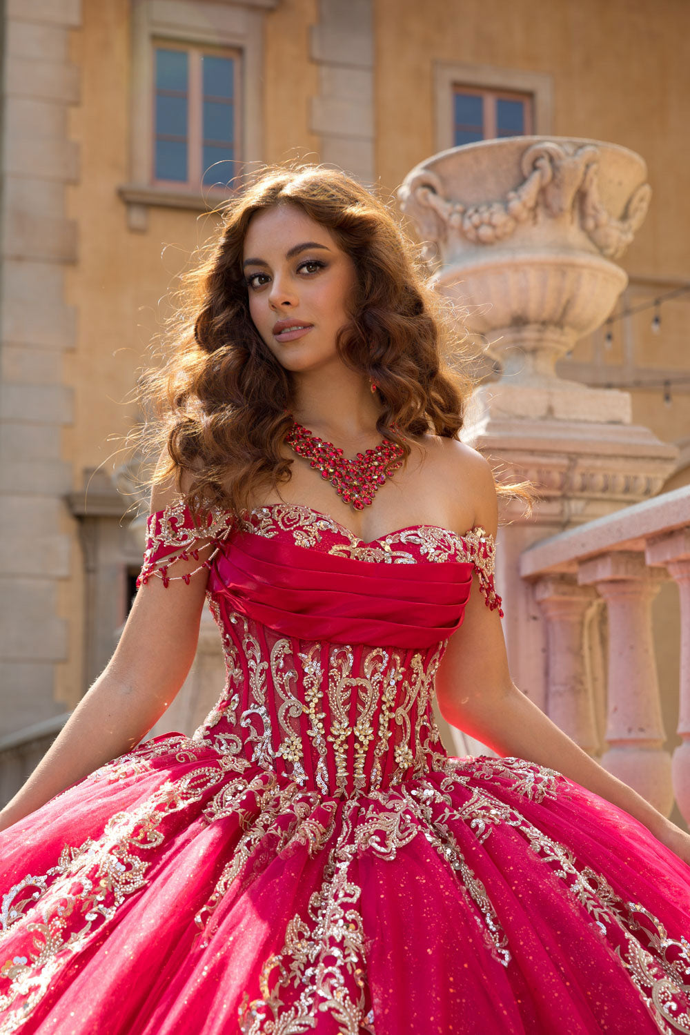 Applique Off Shoulder Ball Gown by Petite Adele PQ1086