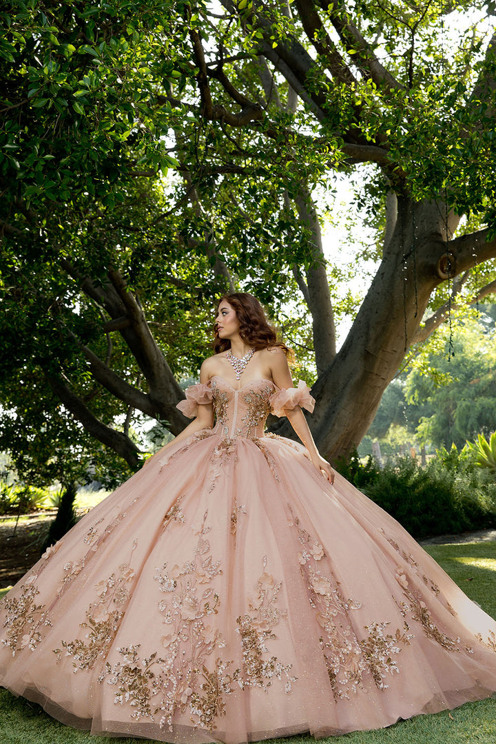 3D Floral Strapless Ball Gown by Petite Adele PQ1089