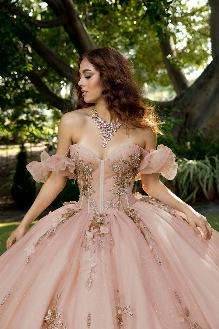 3D Floral Strapless Ball Gown by Petite Adele PQ1089