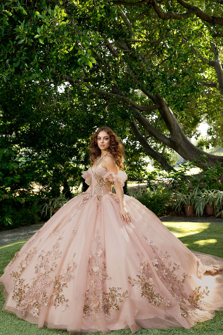 3D Floral Strapless Ball Gown by Petite Adele PQ1089
