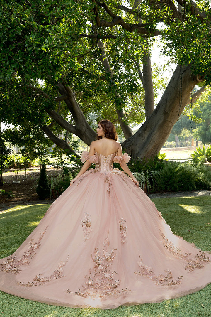 3D Floral Strapless Ball Gown by Petite Adele PQ1089