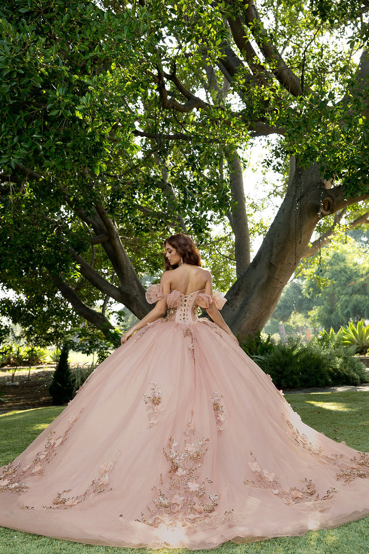 3D Floral Strapless Ball Gown by Petite Adele PQ1089
