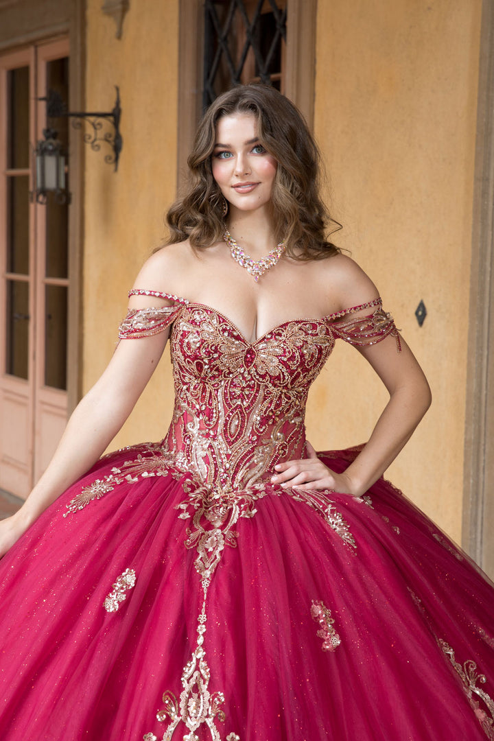Beaded Off Shoulder Ball Gown by Petite Adele PQ1090