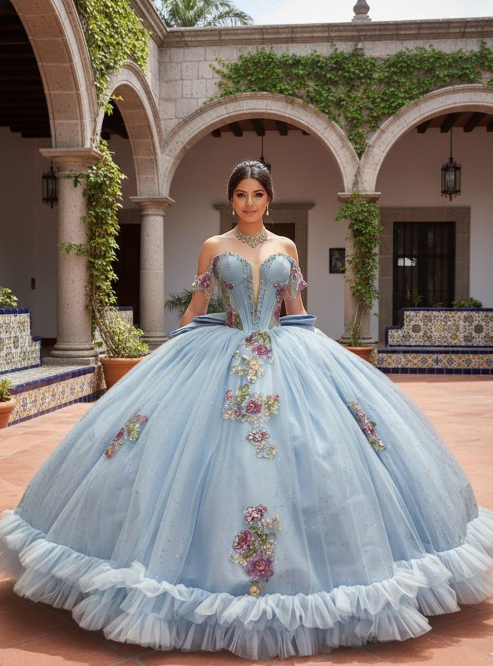Off Shoulder Ruffled Ball Gown by Petite Adele PQ1095