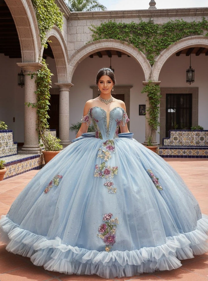 Off Shoulder Ruffled Ball Gown by Petite Adele PQ1095