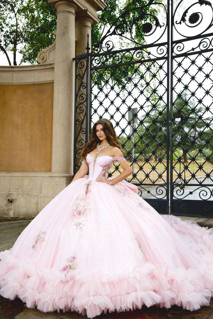 Off Shoulder Ruffled Ball Gown by Petite Adele PQ1095