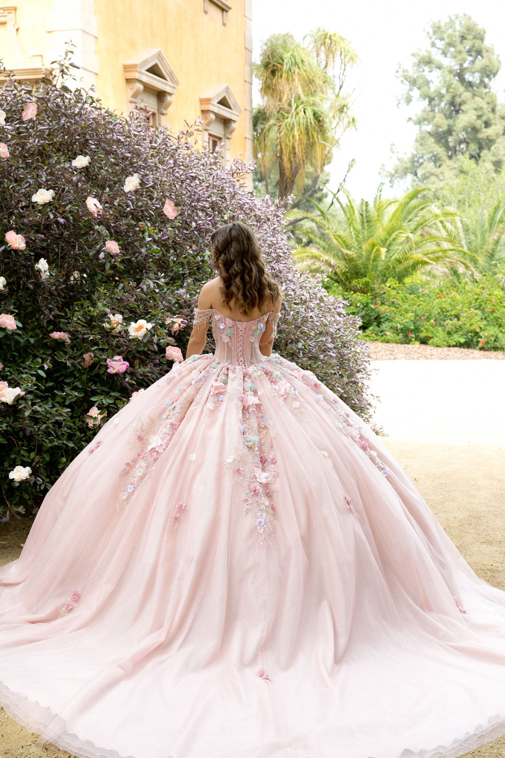 3D Floral Off Shoulder Ball Gown by Petite Adele PQ1096