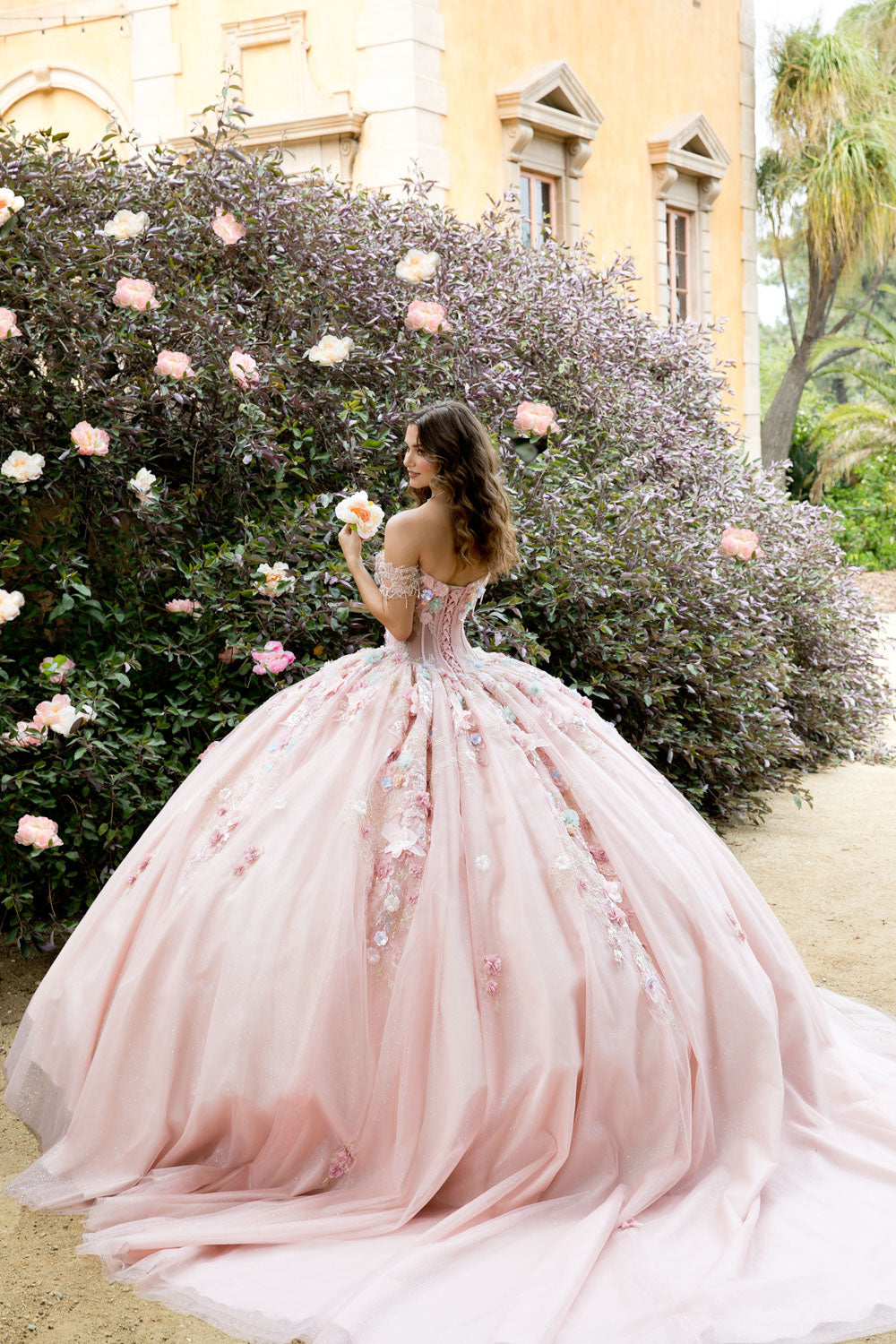 3D Floral Off Shoulder Ball Gown by Petite Adele PQ1096