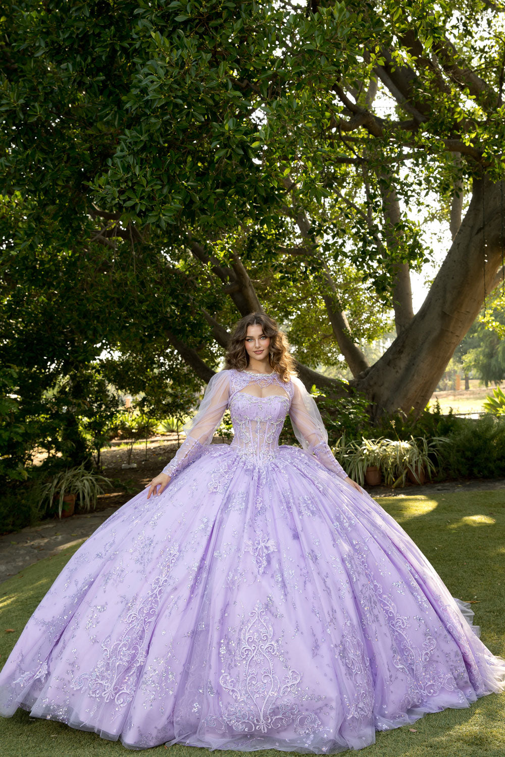 Strapless Puff Sleeve Ball Gown by Petite Adele PQ1097 2XL / Lilac