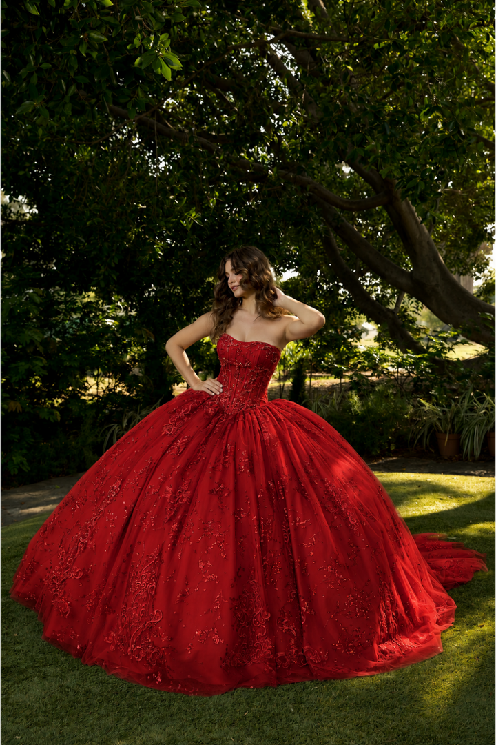 Strapless Puff Sleeve Ball Gown by Petite Adele PQ1097